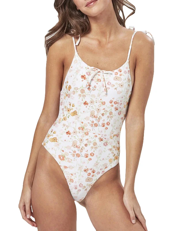 Oahu Womens Floral Print Tie Shoulder One-Piece Swimsuit