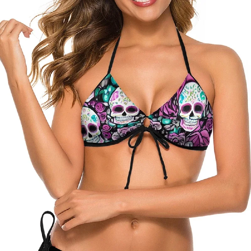 Purple Floral Sugar Skulls Bikini Top