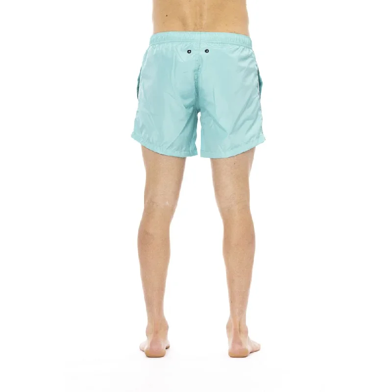 Sleek Light Blue Swim Shorts with Front Print