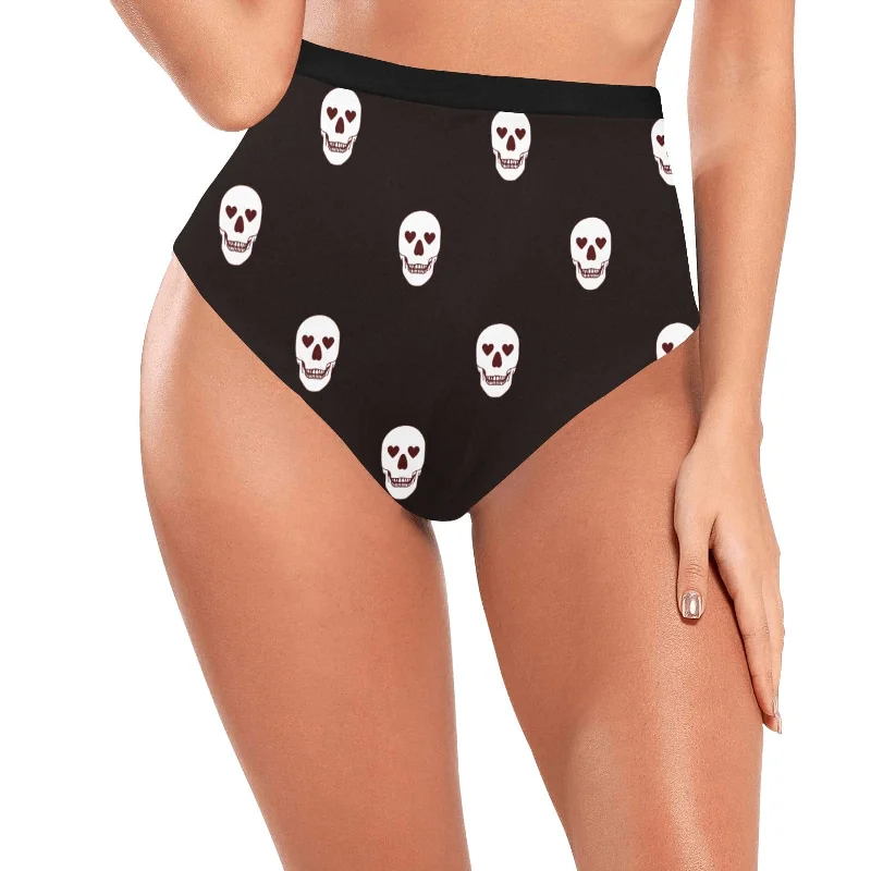 Women's White Skulls High-Waisted Bikini Bottom