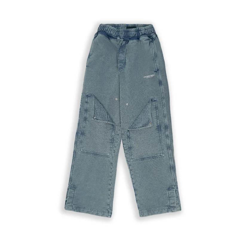 J DOUBLE KNEE TRACKPANTS IN WASHED BLUE [UNISEX]