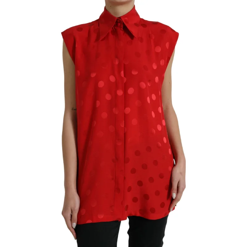 Dolce & Gabbana Elegant Polka Dot Sleeveless Silk Blouse