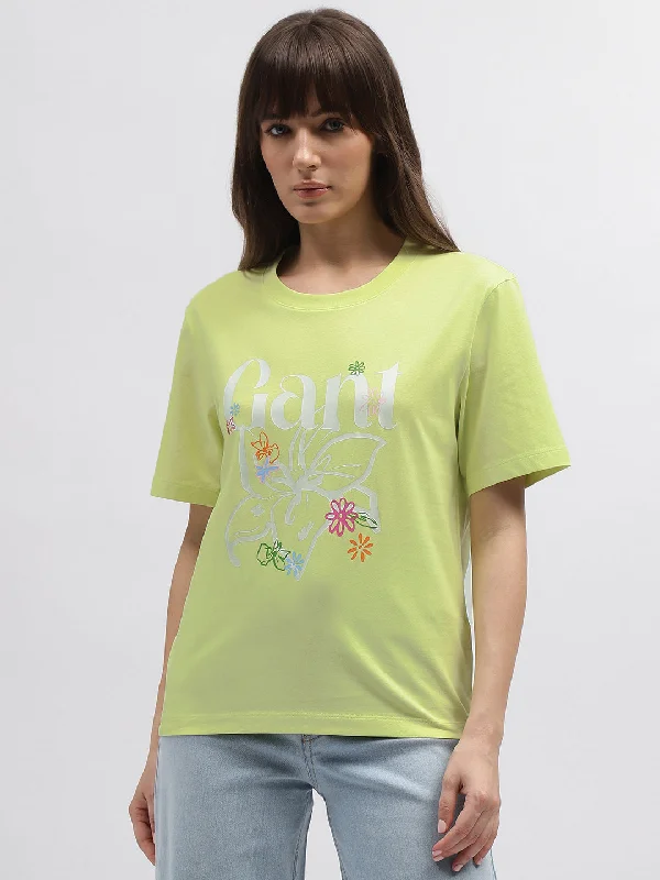 Gant Women Green Printed Round Neck Short Sleeves T-Shirt