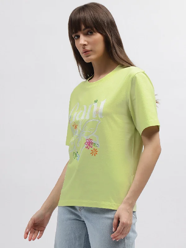 Gant Women Green Printed Round Neck Short Sleeves T-Shirt