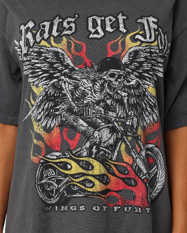 Rats Get Fat Wings Of Fury Vintage T-Shirt Black Dye