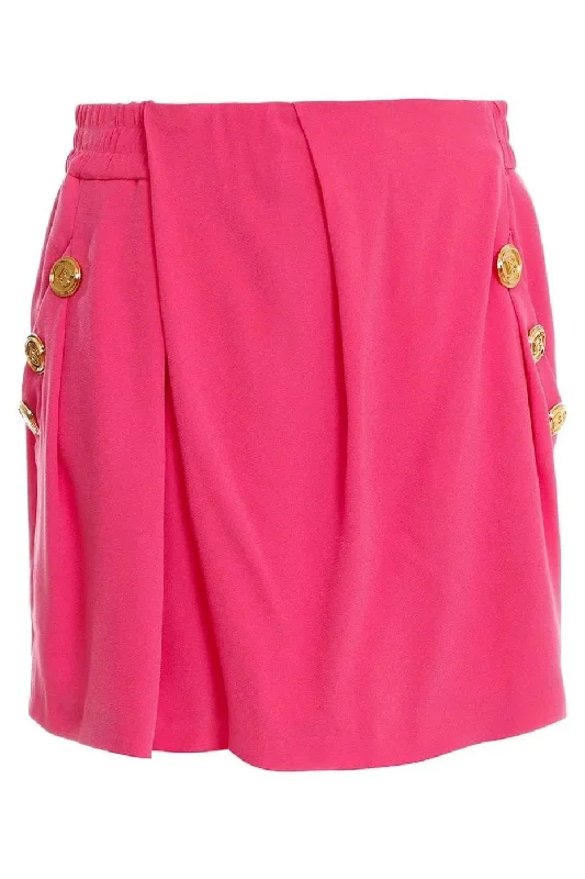 6 Button Crepe Draped Shorts