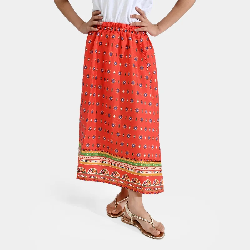 Girls Cotton Poplin Long Skirt Orangeade-ORANGE