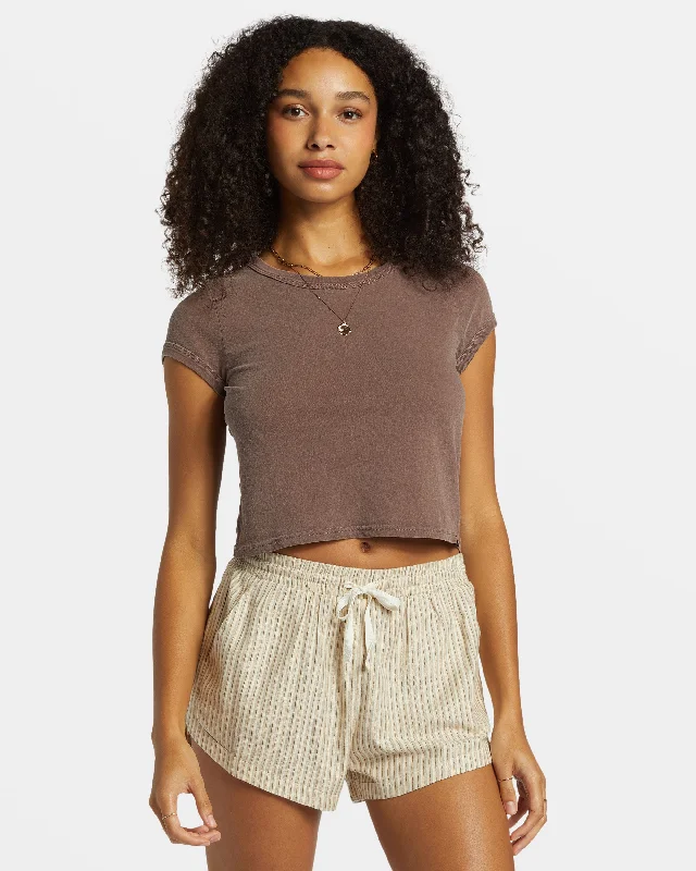 Road Trippin Elastic Waist Shorts - Cobblestone