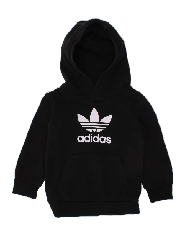 ADIDAS Baby Boys Graphic Hoodie Jumper 12-18 Months Black Cotton