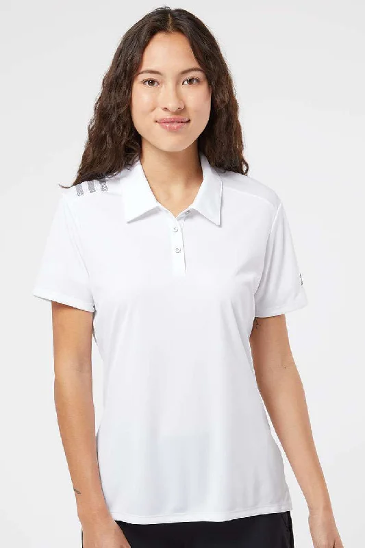 Adidas Womens 3 Stripes UPF 50+ Short Sleeve Polo Shirt - White/Black - NEW