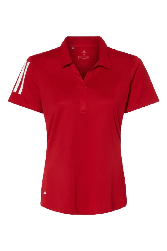 Adidas Womens Floating 3 UPF 50+ Stripes Short Sleeve Polo Shirt - Team Power Red/White - NEW