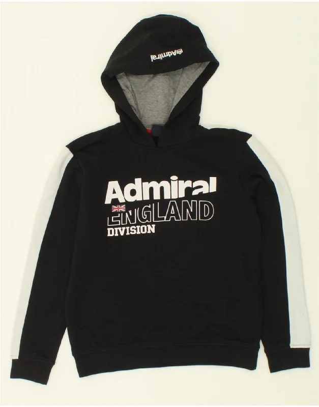 ADMIRAL Boys Graphic Hoodie Jumper 9-10 Years Black Colourblock Cotton