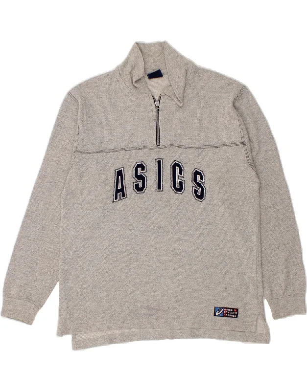 ASICS Mens Graphic Polo Neck Sweatshirt Jumper Small Grey Cotton