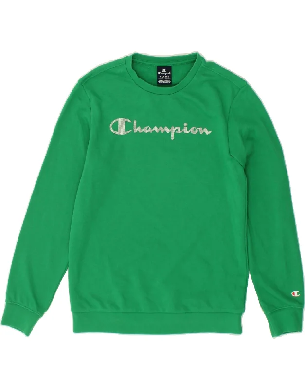 CHAMPION Boys Graphic Sweatshirt Jumper 13-14 Years XL  Green Cotton