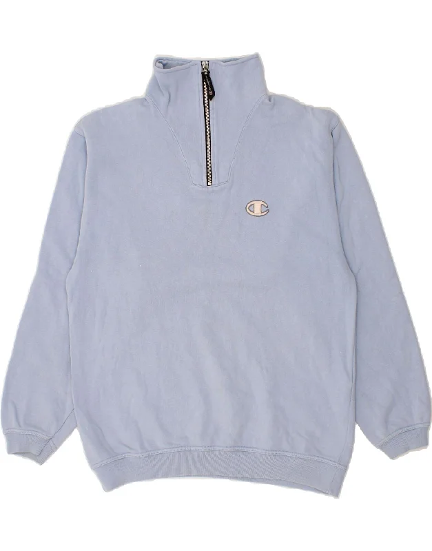 CHAMPION Mens Zip Neck Sweatshirt Jumper Medium Blue Cotton