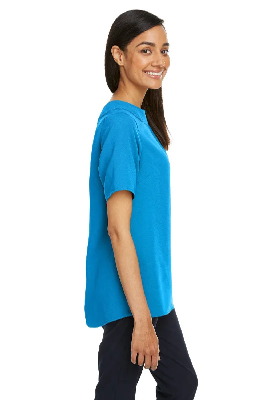 Devon & Jones Womens Perfect Fit Boat Neck Short Sleeve Blouse - Ocean Blue