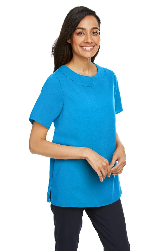 Devon & Jones Womens Perfect Fit Boat Neck Short Sleeve Blouse - Ocean Blue