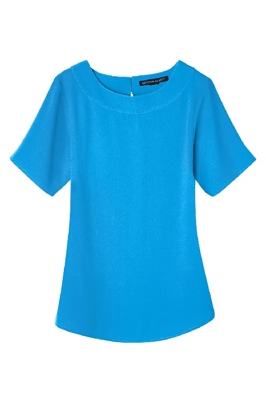 Devon & Jones Womens Perfect Fit Boat Neck Short Sleeve Blouse - Ocean Blue