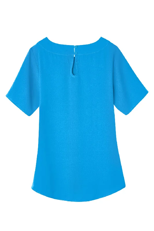 Devon & Jones Womens Perfect Fit Boat Neck Short Sleeve Blouse - Ocean Blue