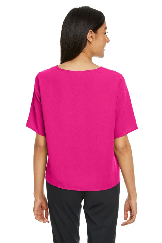 Devon & Jones Womens Perfect Fit Tie Front Short Sleeve Blouse - Crown Raspberry Pink