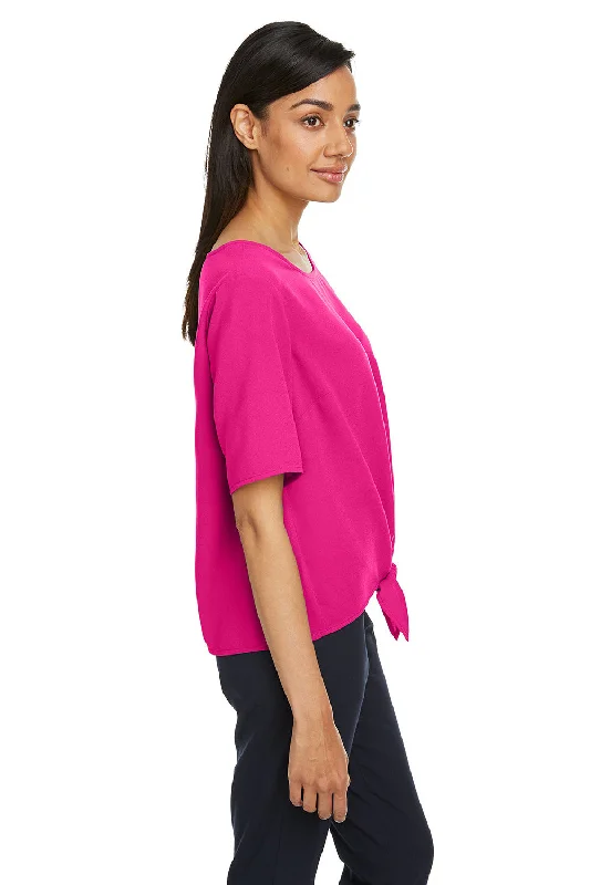 Devon & Jones Womens Perfect Fit Tie Front Short Sleeve Blouse - Crown Raspberry Pink