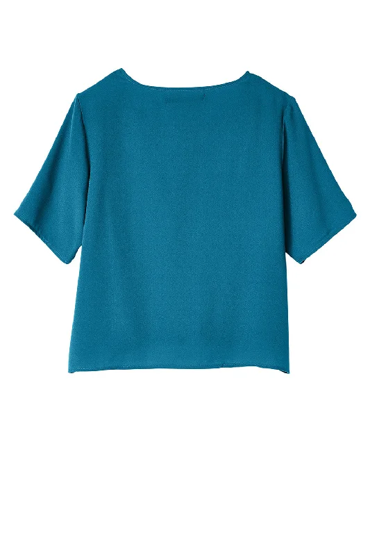 Devon & Jones Womens Perfect Fit Tie Front Short Sleeve Blouse - Dark Teal Blue