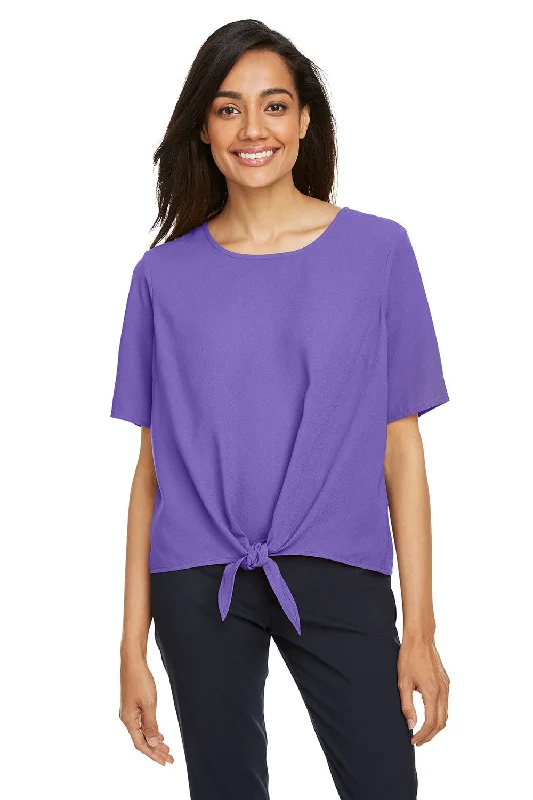 Devon & Jones Womens Perfect Fit Tie Front Short Sleeve Blouse - Grape Purple