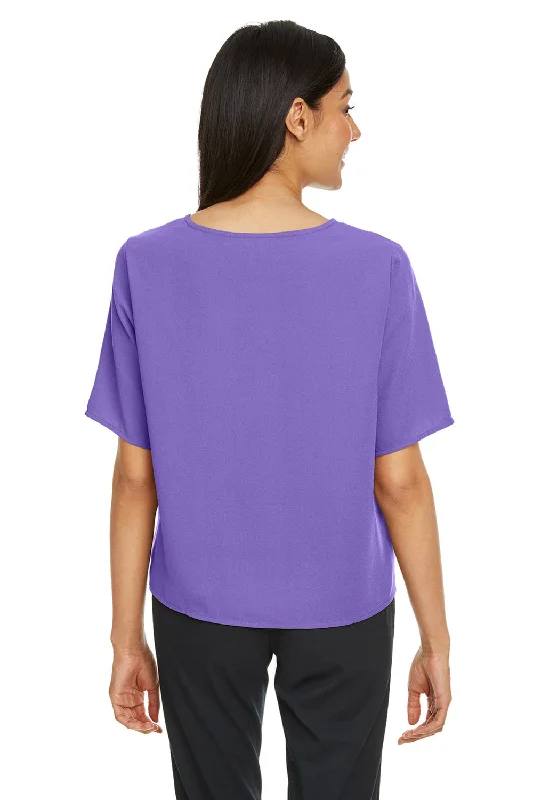 Devon & Jones Womens Perfect Fit Tie Front Short Sleeve Blouse - Grape Purple