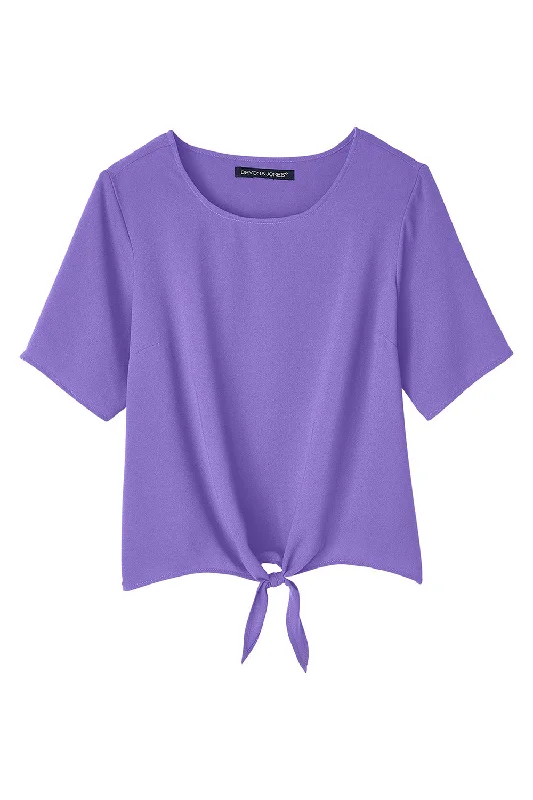 Devon & Jones Womens Perfect Fit Tie Front Short Sleeve Blouse - Grape Purple