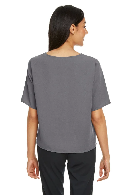 Devon & Jones Womens Perfect Fit Tie Front Short Sleeve Blouse - Graphite Grey