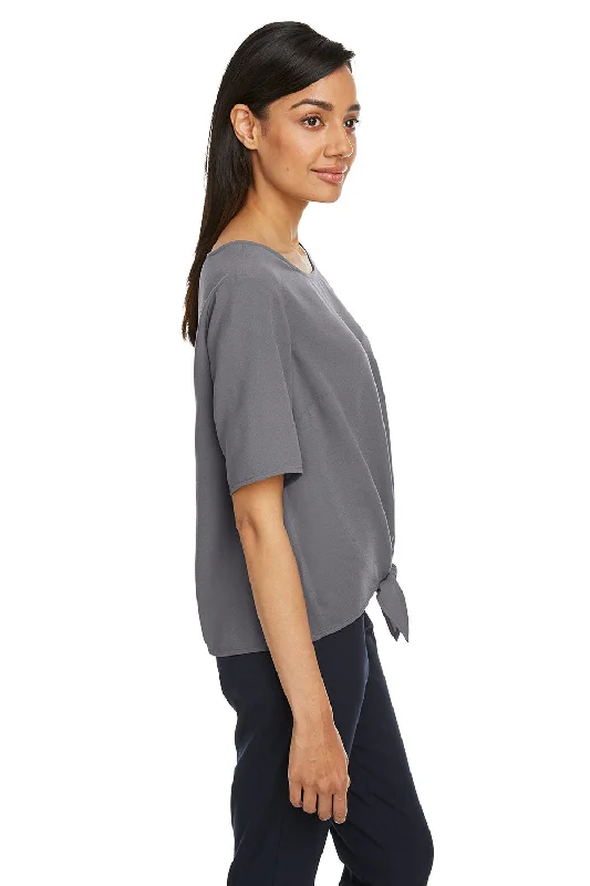 Devon & Jones Womens Perfect Fit Tie Front Short Sleeve Blouse - Graphite Grey