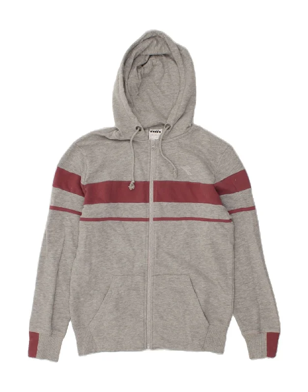 DIADORA Mens Zip Hoodie Sweater Small Grey Striped