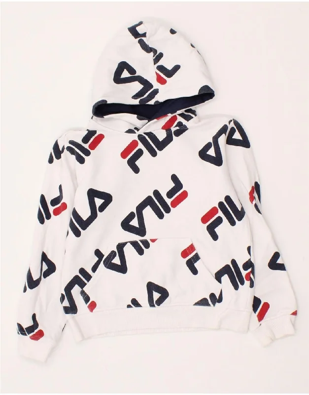 FILA Boys Graphic Hoodie Jumper 7-8 Years Medium White Cotton