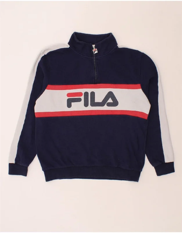 FILA Mens Graphic Zip Neck Sweatshirt Jumper Medium Navy Blue Colourblock