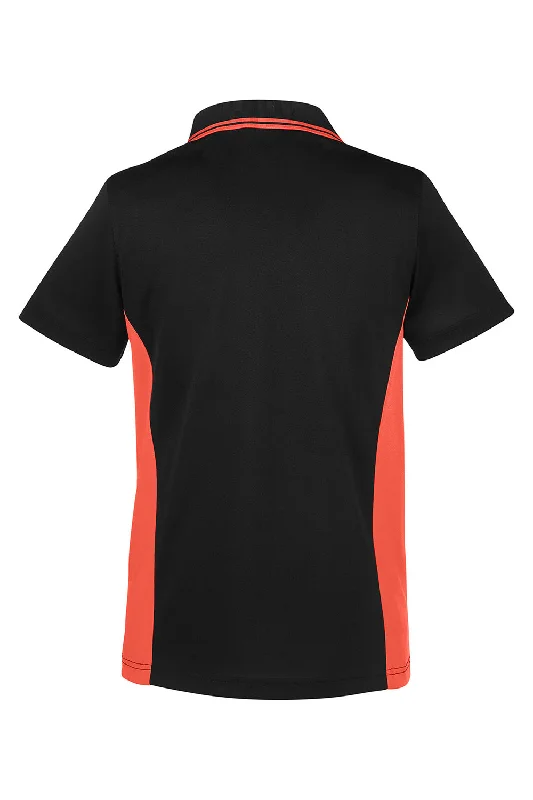 Harriton Womens Flash Performance Moisture Wicking Colorblock Short Sleeve Polo Shirt - Black/Team Orange