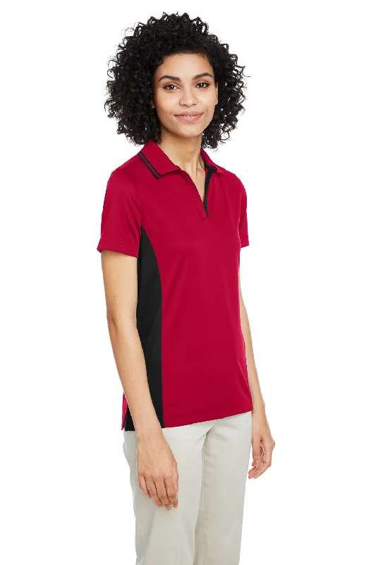 Harriton Womens Flash Performance Moisture Wicking Colorblock Short Sleeve Polo Shirt - Red/Black