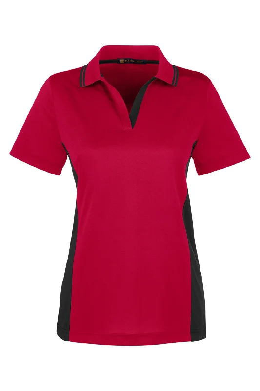 Harriton Womens Flash Performance Moisture Wicking Colorblock Short Sleeve Polo Shirt - Red/Black