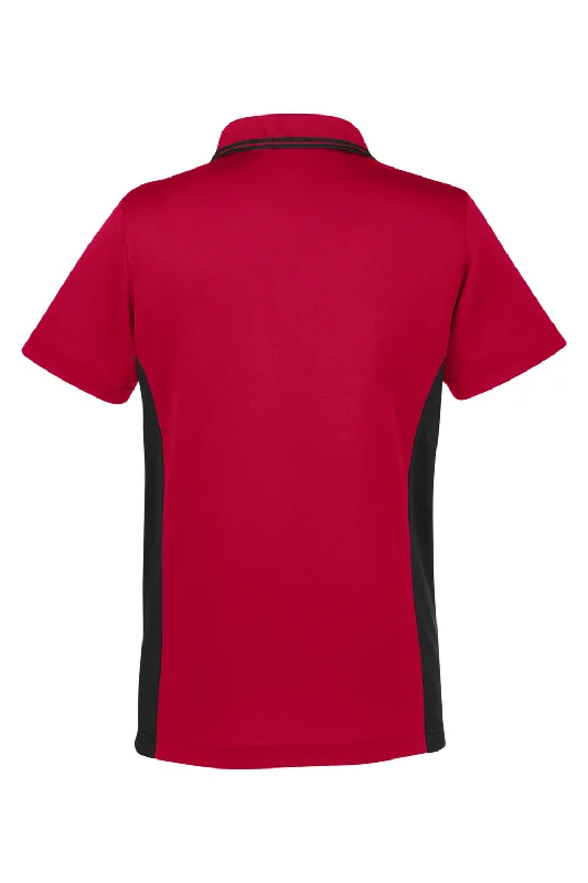 Harriton Womens Flash Performance Moisture Wicking Colorblock Short Sleeve Polo Shirt - Red/Black