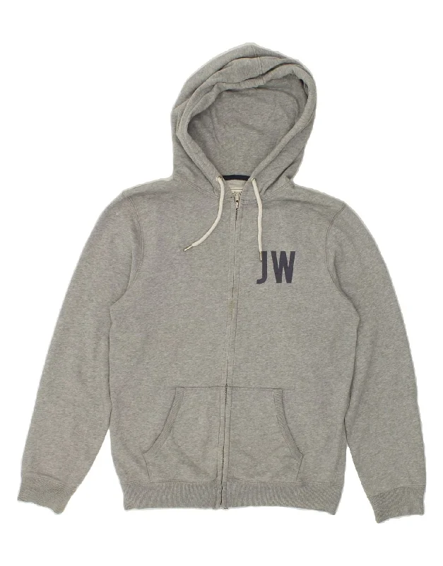 JACK WILLS Mens Graphic Zip Hoodie Sweater Small Grey Cotton