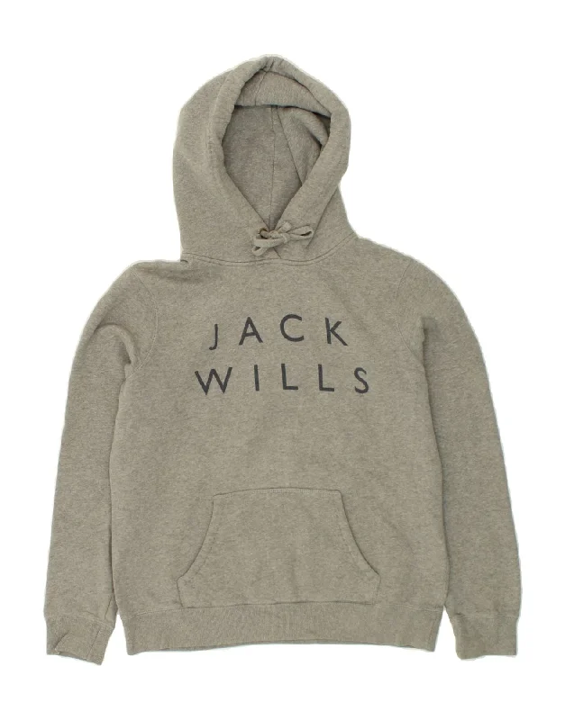 JACK WILLS Womens Classic Fit Graphic Hoodie Jumper UK 14 Large  Grey