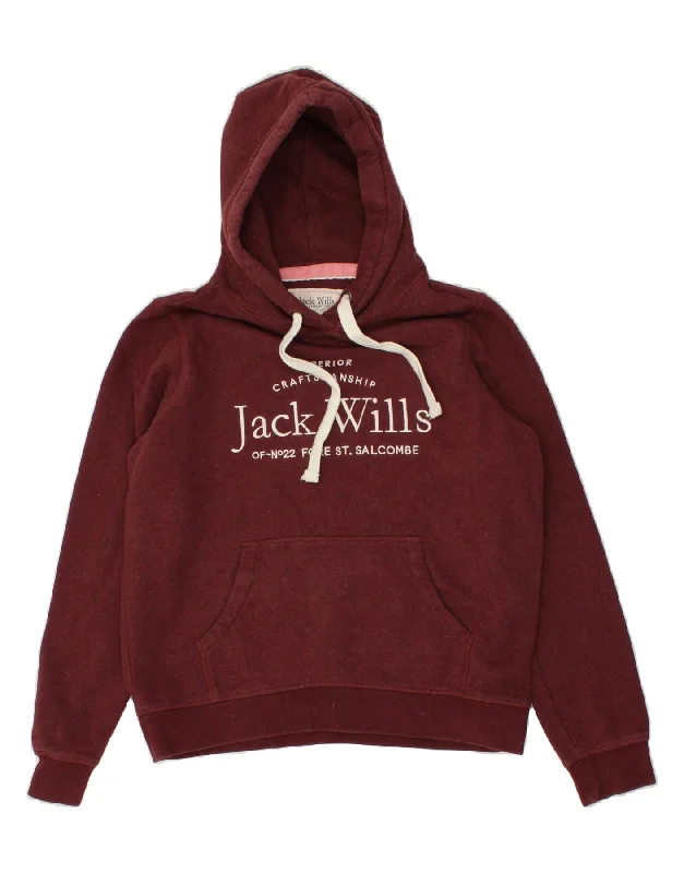 JACK WILLS Womens Graphic Hoodie Jumper UK 14 Large Burgundy Cotton