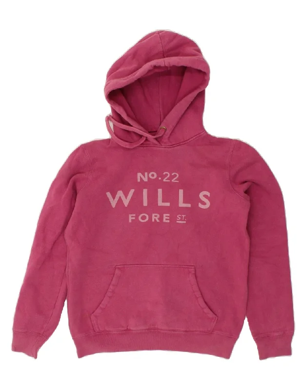 JACK WILLS Womens Oversized Graphic Hoodie Jumper UK 8 Small Pink Cotton