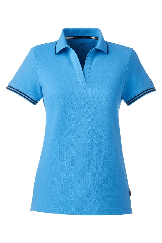 Nautica Womens Desk Short Sleeve Polo Shirt - Azure Blue/Navy Blue