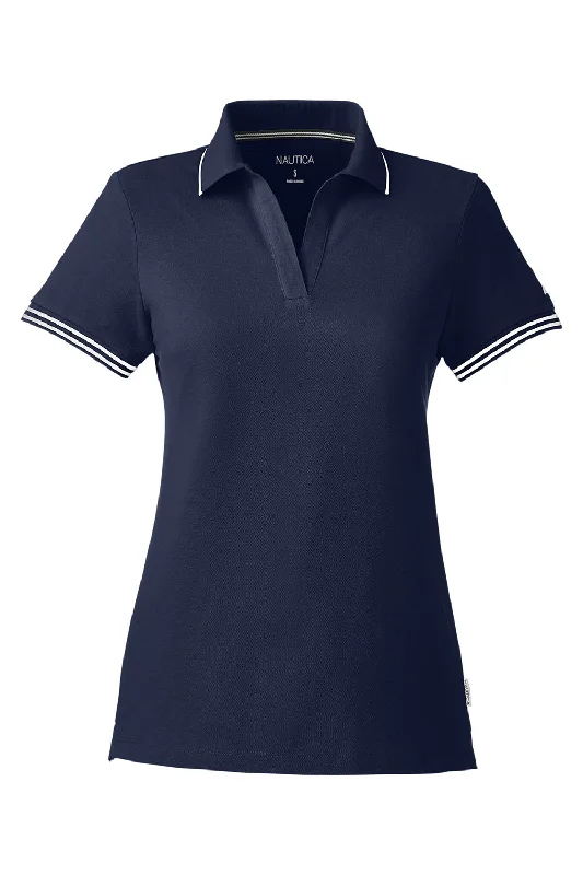 Nautica Womens Desk Short Sleeve Polo Shirt - Navy Blue/White