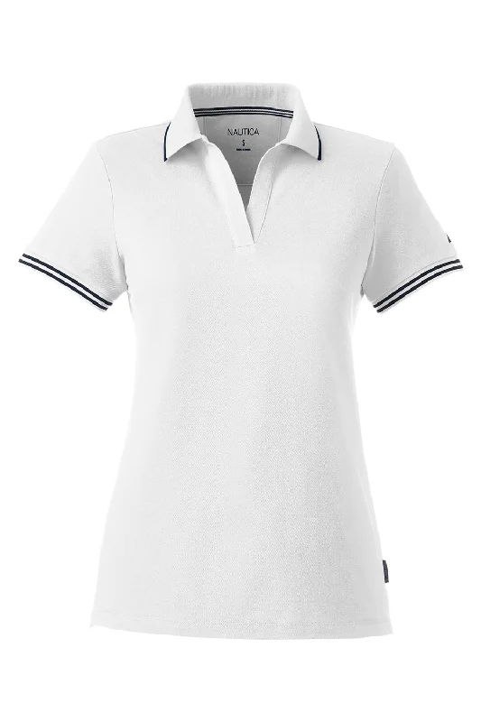 Nautica Womens Desk Short Sleeve Polo Shirt - White/Navy Blue