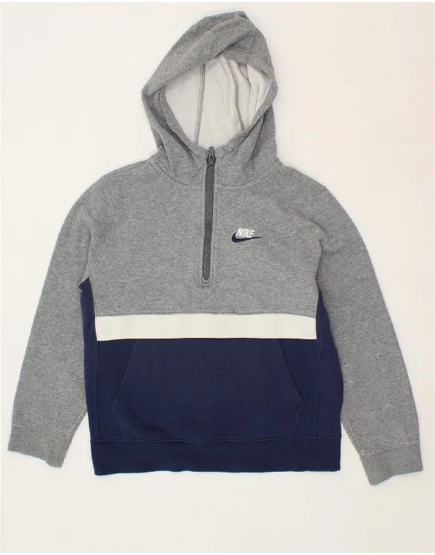 NIKE Boys Zip Neck Hoodie Jumper 10-11 Years Medium  Grey Colourblock