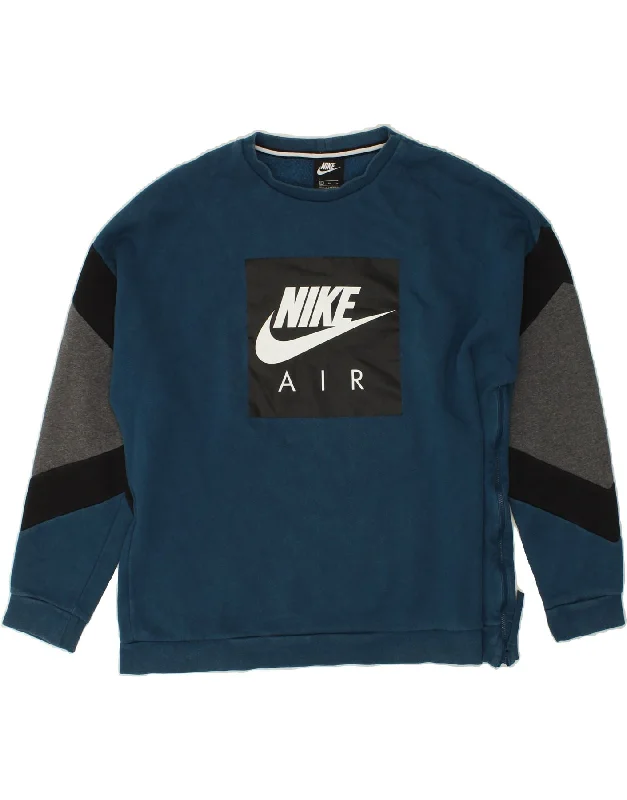 NIKE Mens Graphic Sweatshirt Jumper XL Blue Colourblock Cotton