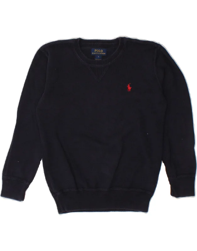 POLO RALPH LAUREN Boys Sweatshirt Jumper 6-7 Years Navy Blue Cotton