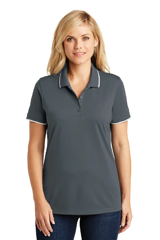 Port Authority Womens Dry Zone Moisture Wicking Short Sleeve Polo Shirt - Graphite Grey/White - Closeout