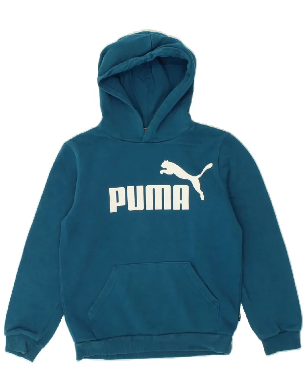 PUMA Boys Graphic Hoodie Jumper 11-12 Years Turquoise Cotton